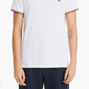 Moncler White Polo with Red and Black Accents